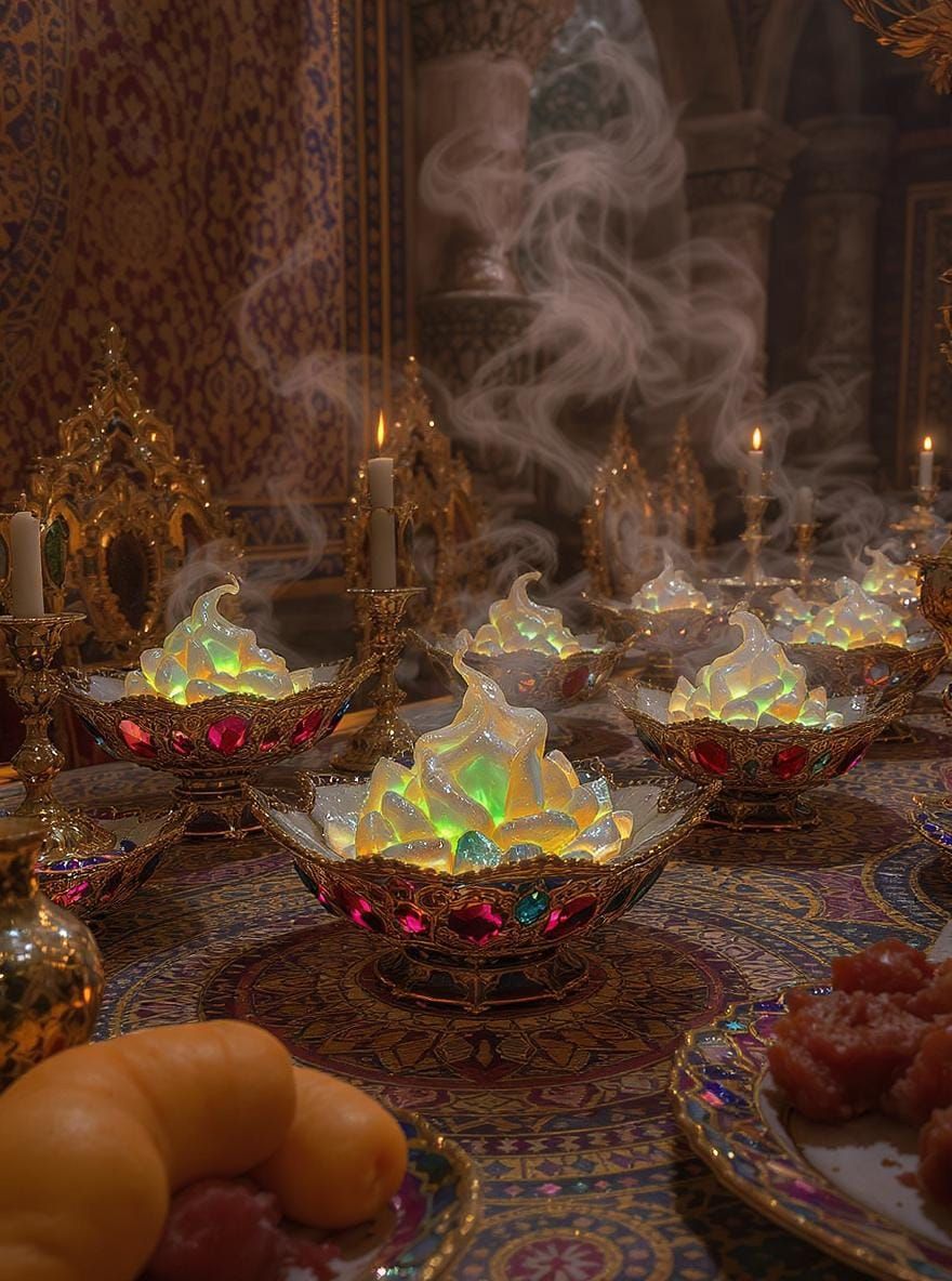 Exotic Glowing Desserts in Gemstone Bowls