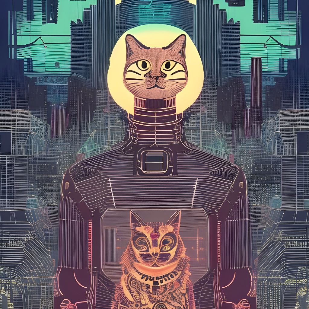 Cyberpunk Cat Portrait in Detailed Style