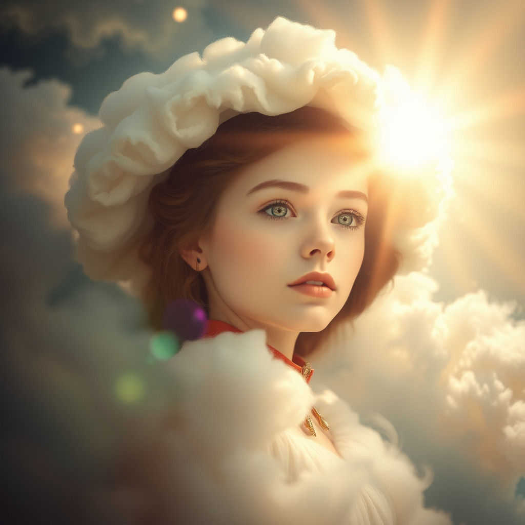 Ethereal Woman with Cloud Hat in Rococo Style