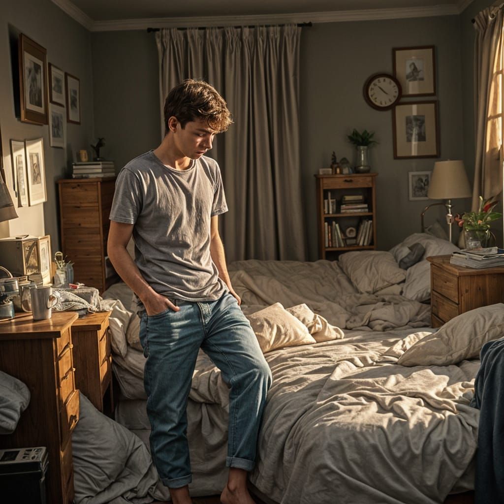 Disheveled Young Man's Bedroom Chaos