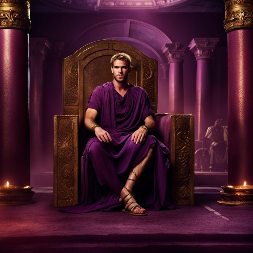 Ancient Roman Emperor in Throne Room, Detailed Matte Paintin...