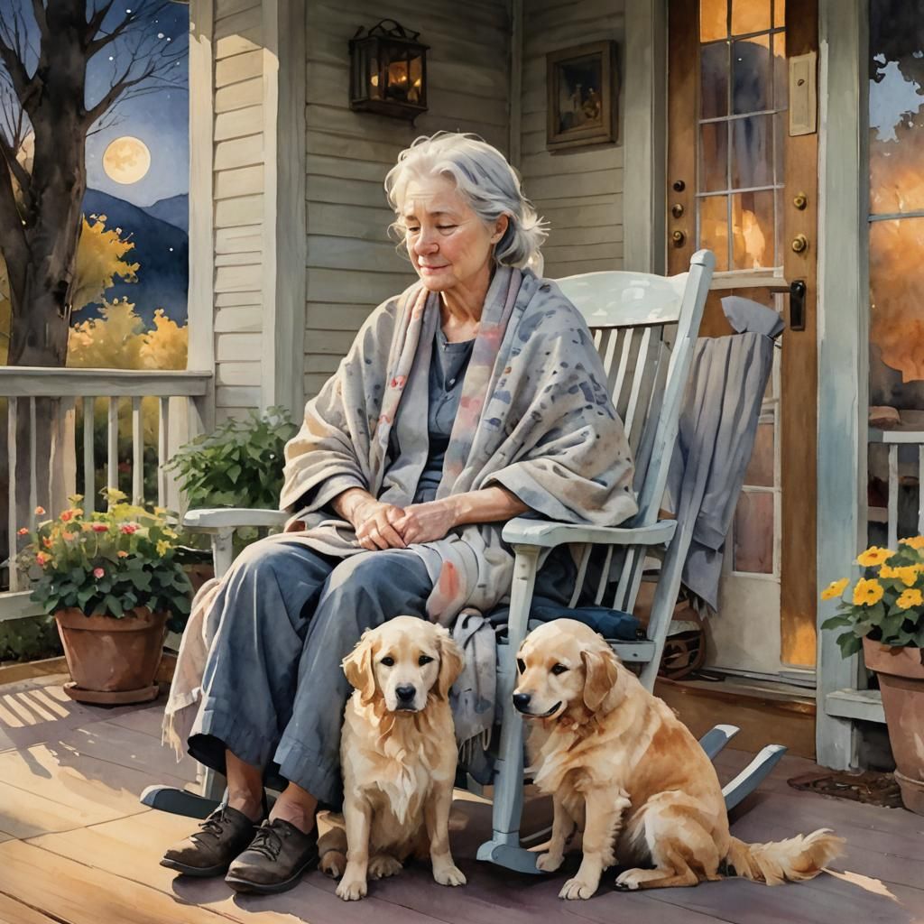 Heartwarming Impressionistic Portrait of Elderly Woman and D...