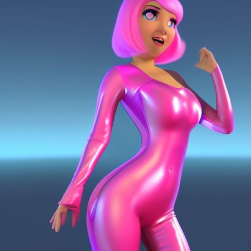 Woman in Pink Latex Suit: 3D Digital Art