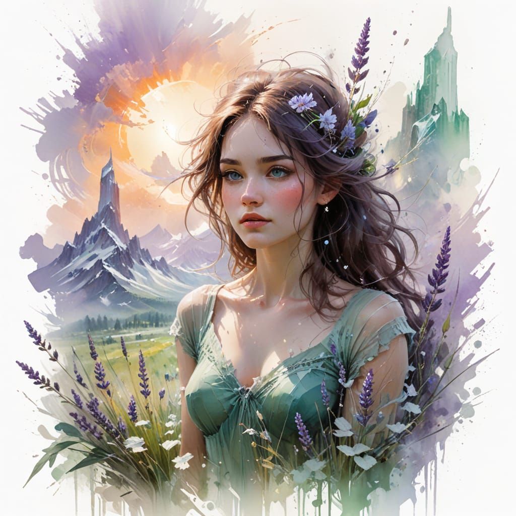 Crystal Spires Valley with Lavender Sky and Auroras