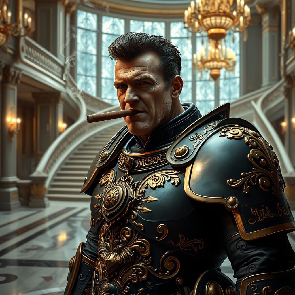 Cyber-Gothic Commissioner in Baroque Power Armor