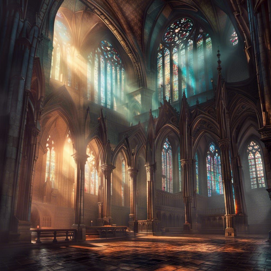 A medieval scene of a mysterious  gorean cathedral with epic...