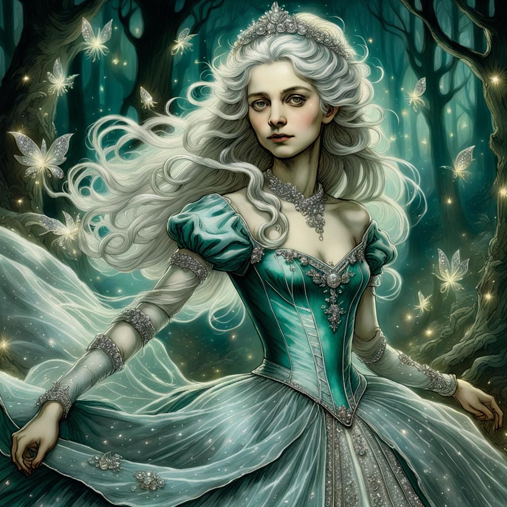 Elven Woman in Rackham Style Forest