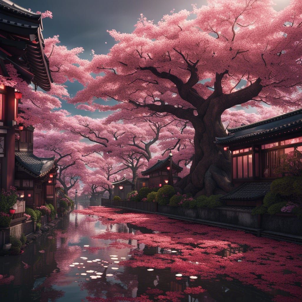 Cherry Blossoms in Tokyo: Detailed Matte Painting