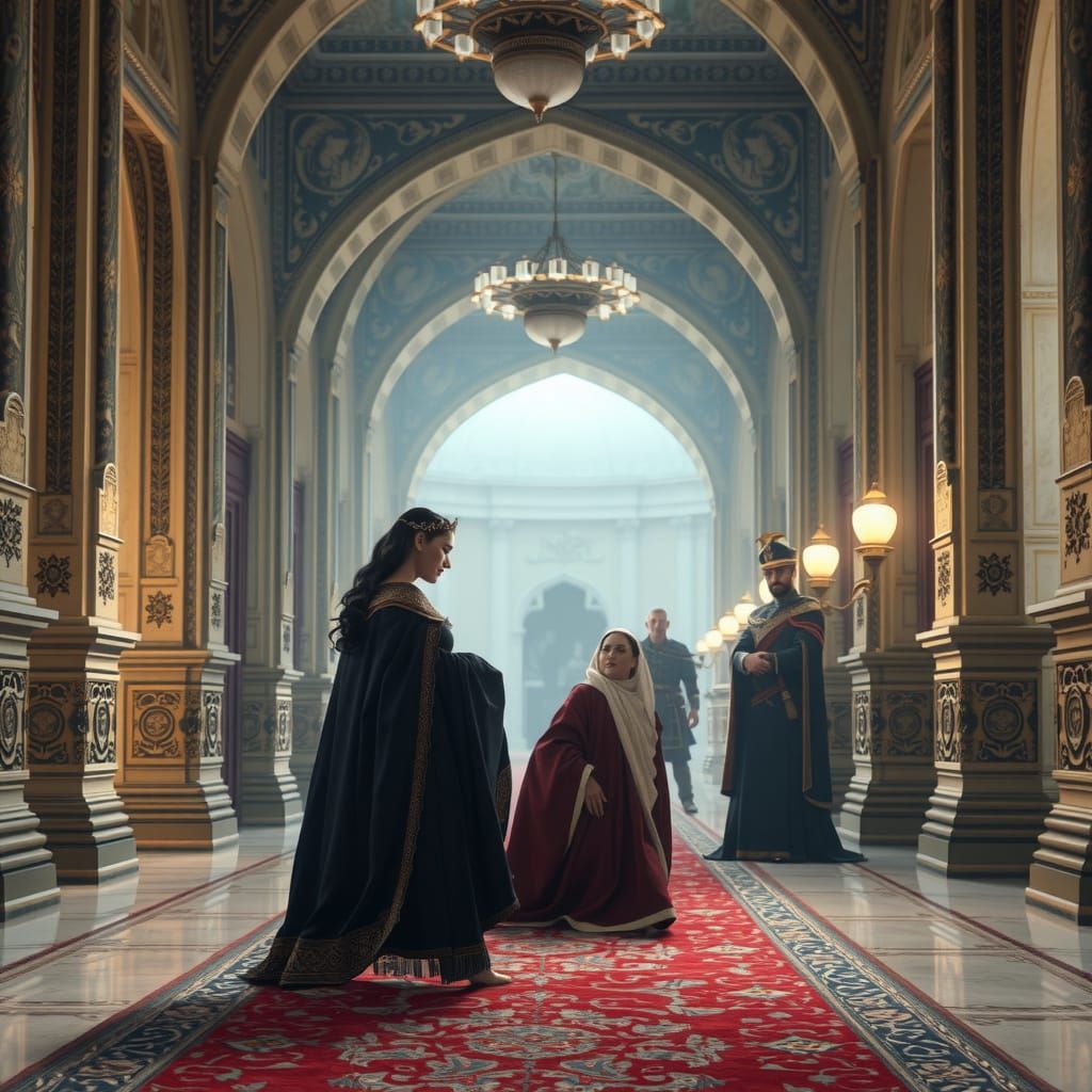 Esther and Mordechai: Secret Meeting in Opulent Palace