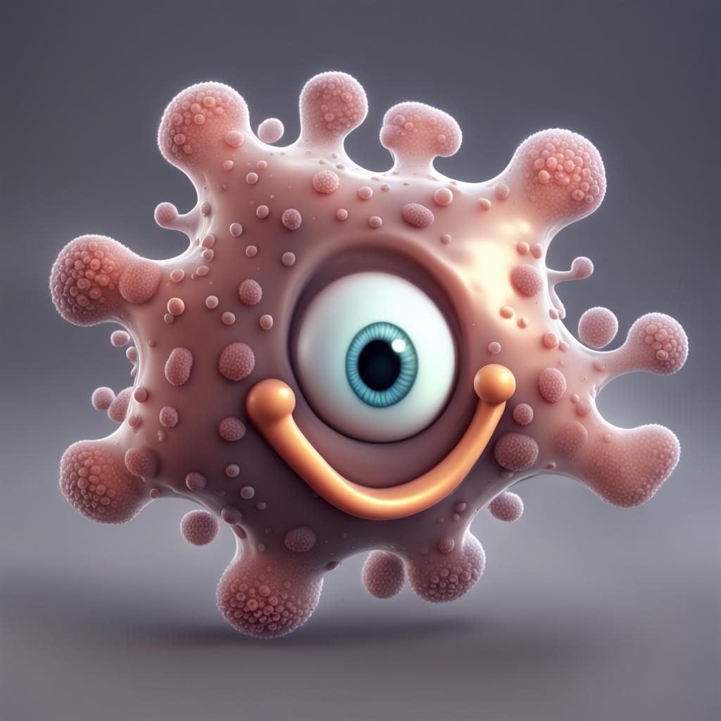 Adorable Smiling Amoeba in Toon-Shaded CGI Style