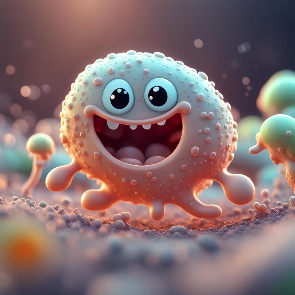 Adorable Smiling Amoeba in CGI Animation Style