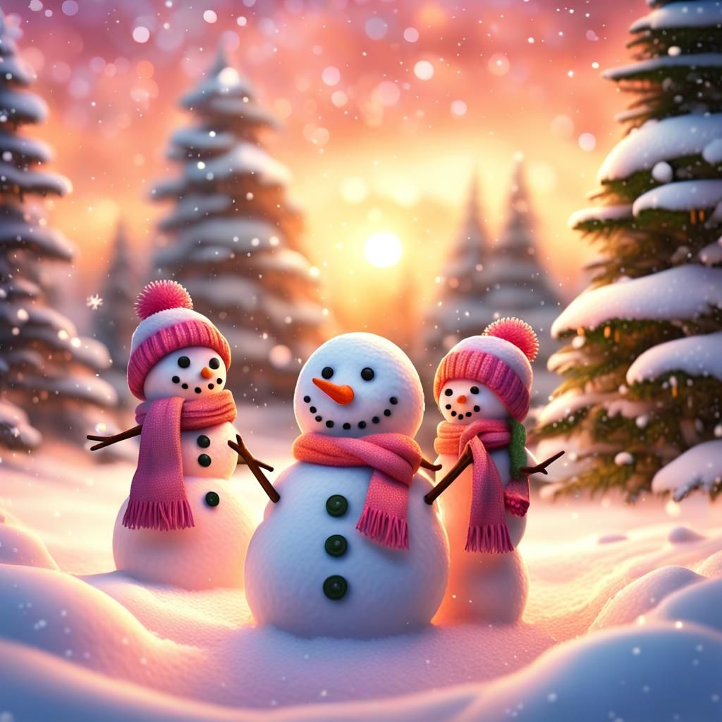 Whimsical Winter Wonderland Scene in Vibrant Colors