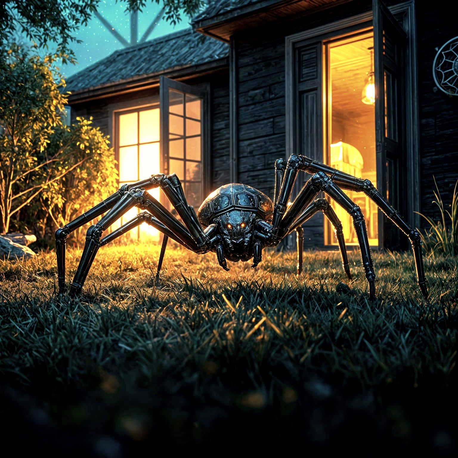 Metallic Spider Scuttling at Night in Matte Painting