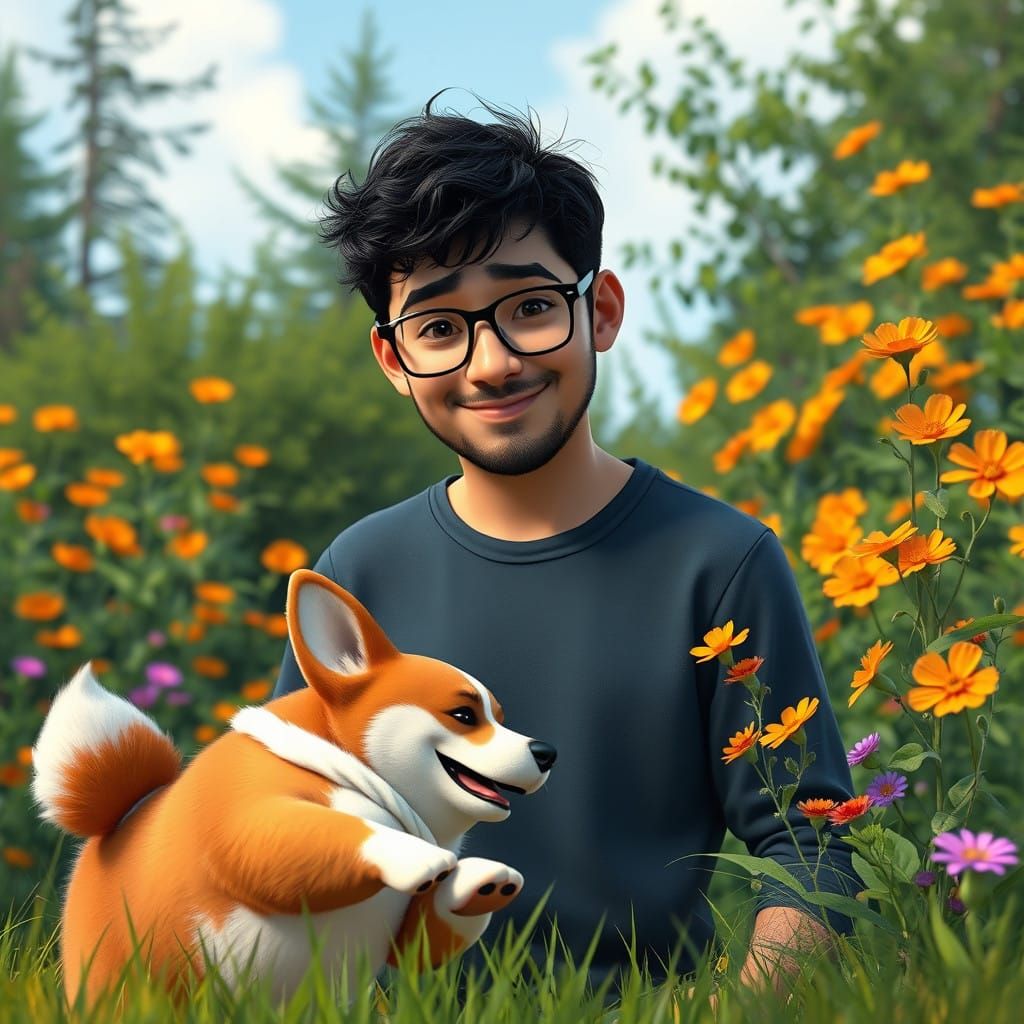 Whimsical Gentleman Surrounded by Nature in Vibrant Art