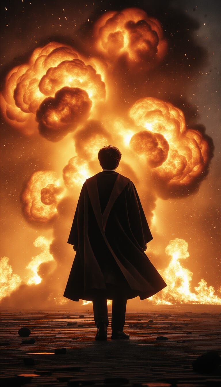 Harry Potter in Explosion, Cinematic Dark Fantasy Style