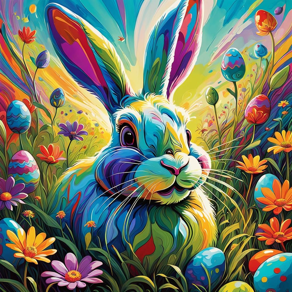 Vibrant Easter Bunny in a Psychedelic 420 Wonderland