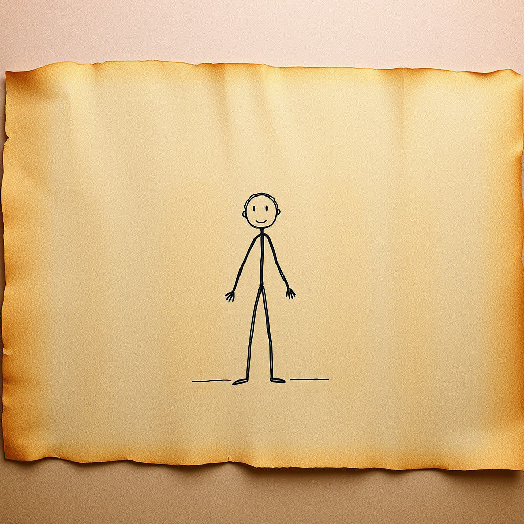 Detailed Stick Figure on Parchment with Iridescent Glow