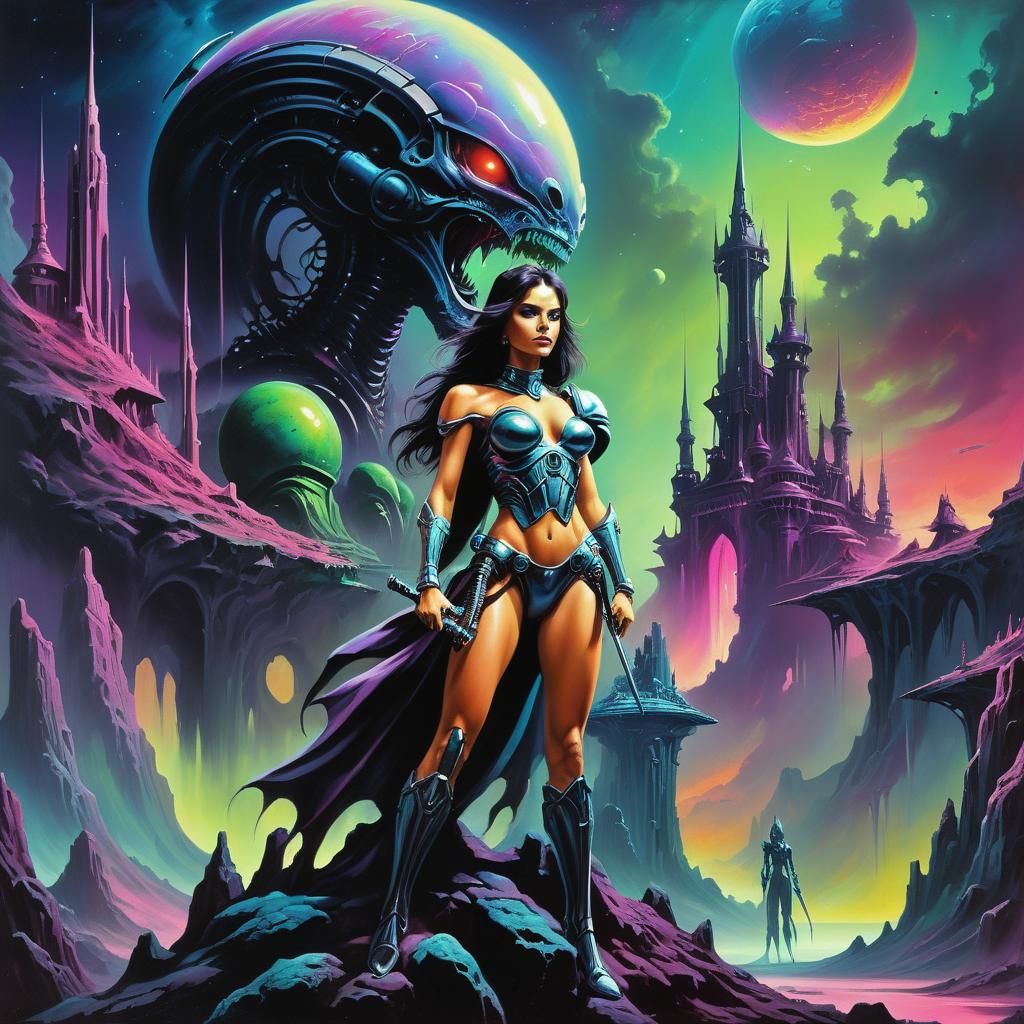 Warrior Princess on Alien Planet in Dark Fantasy Style