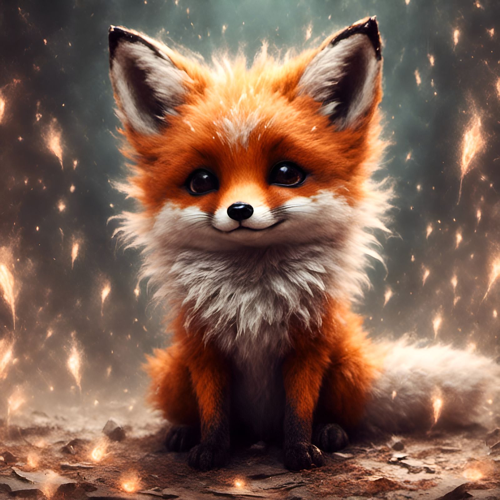 Ultra Realistic Chibi Baby Fox with Fairy Dust Glow