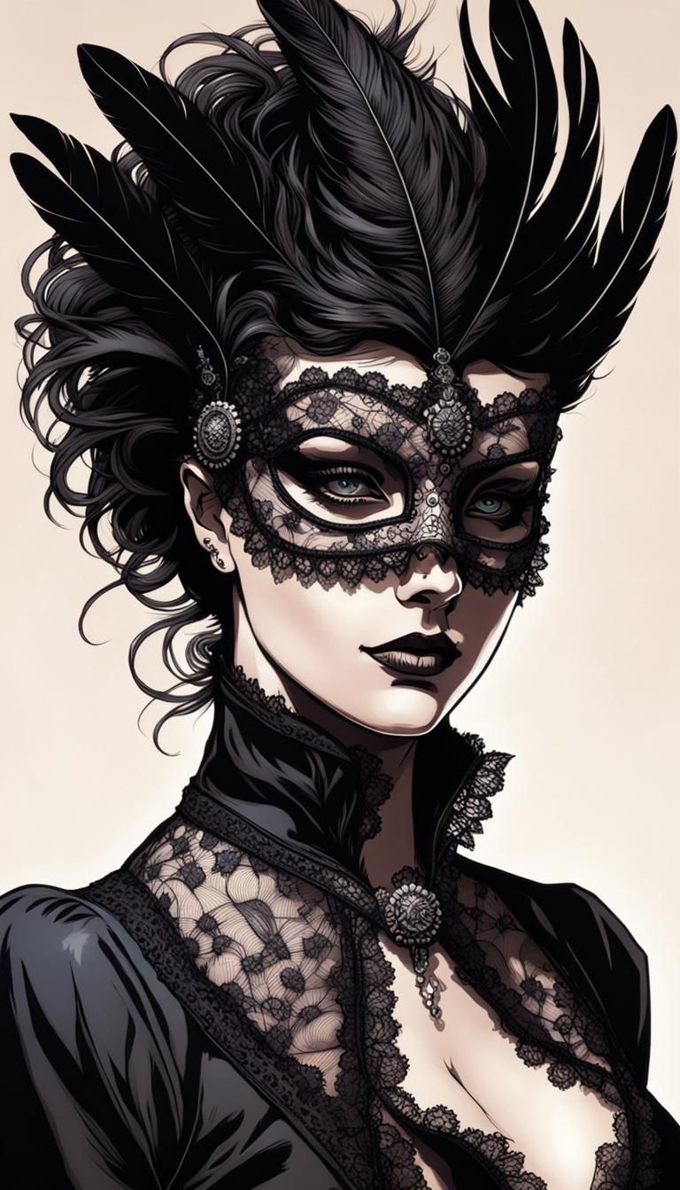Punk Victorian Lace Mask in Comic Book Style