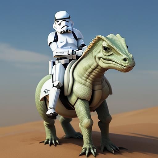 Stormtrooper riding a dewback lizard