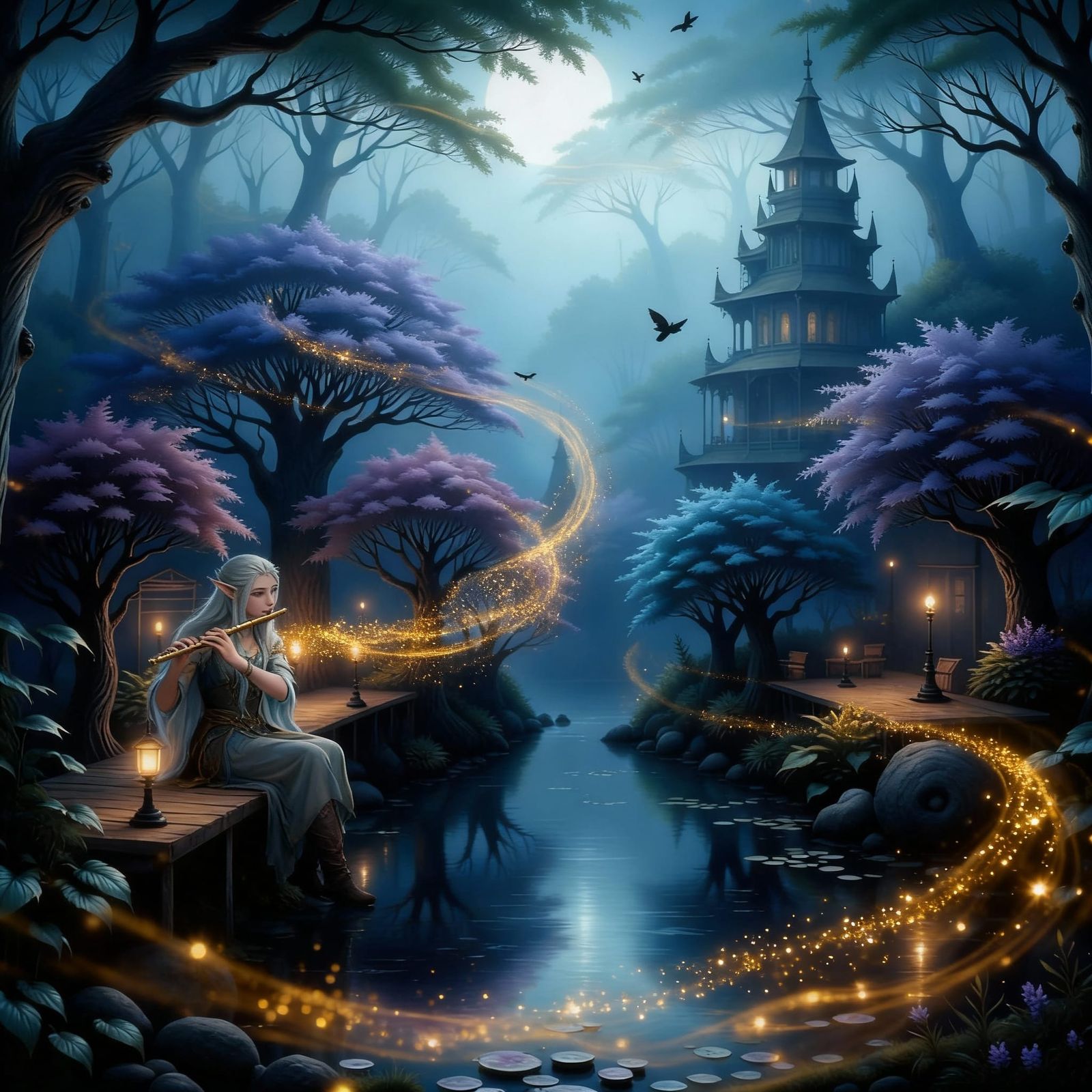 Ethereal Elven City in Misty Forest