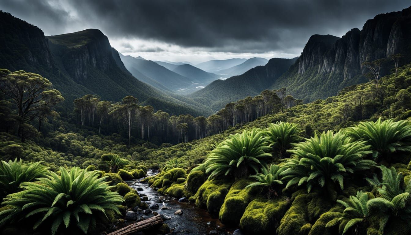 Tasmanian Mountain Forest Landscape in Hyperrealistic HDR