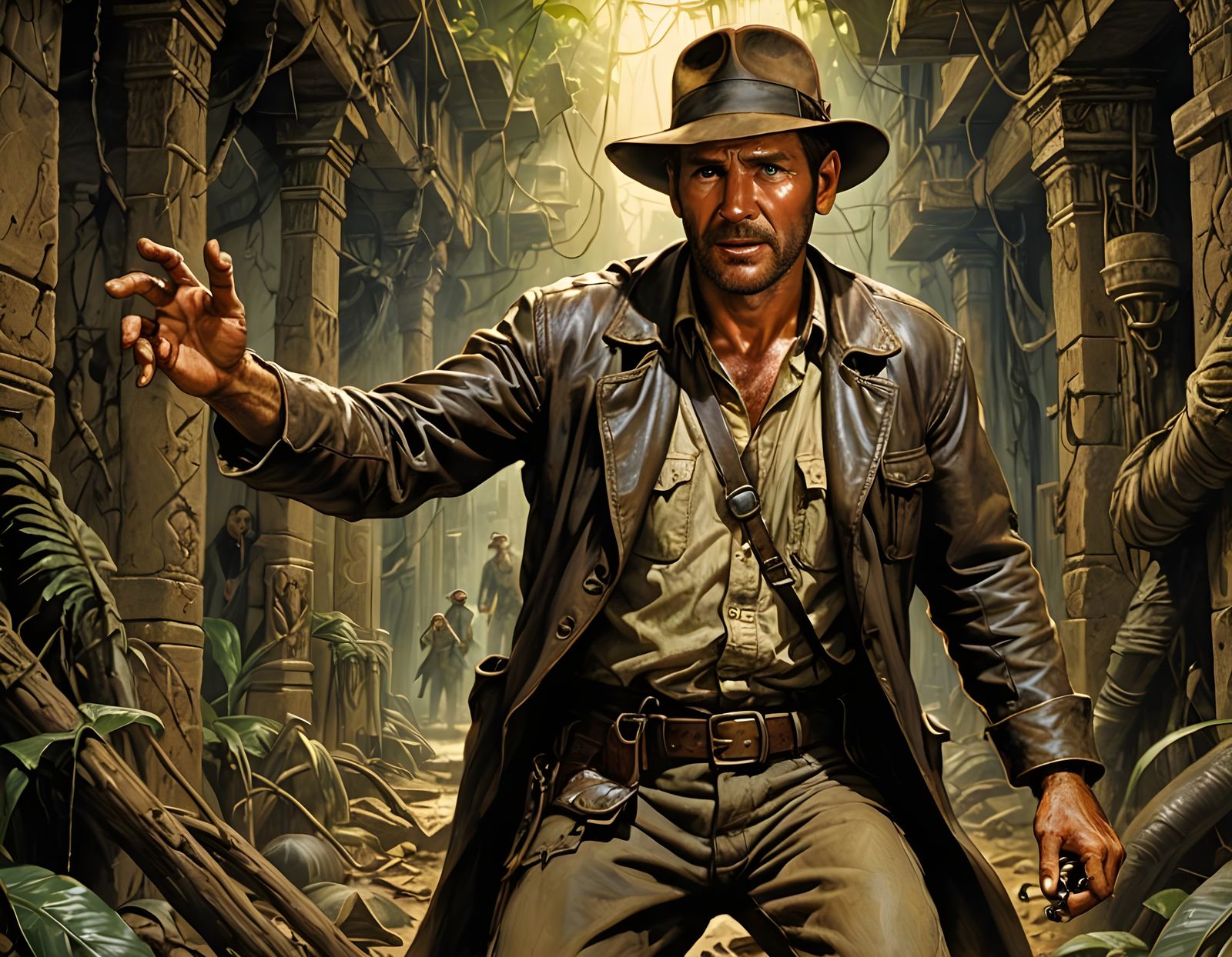 Gothic Horror Indiana Jones in Engraving Style