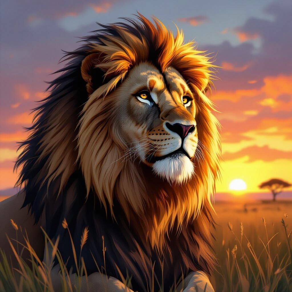 Majestic Lion on Savannah, Digital Art