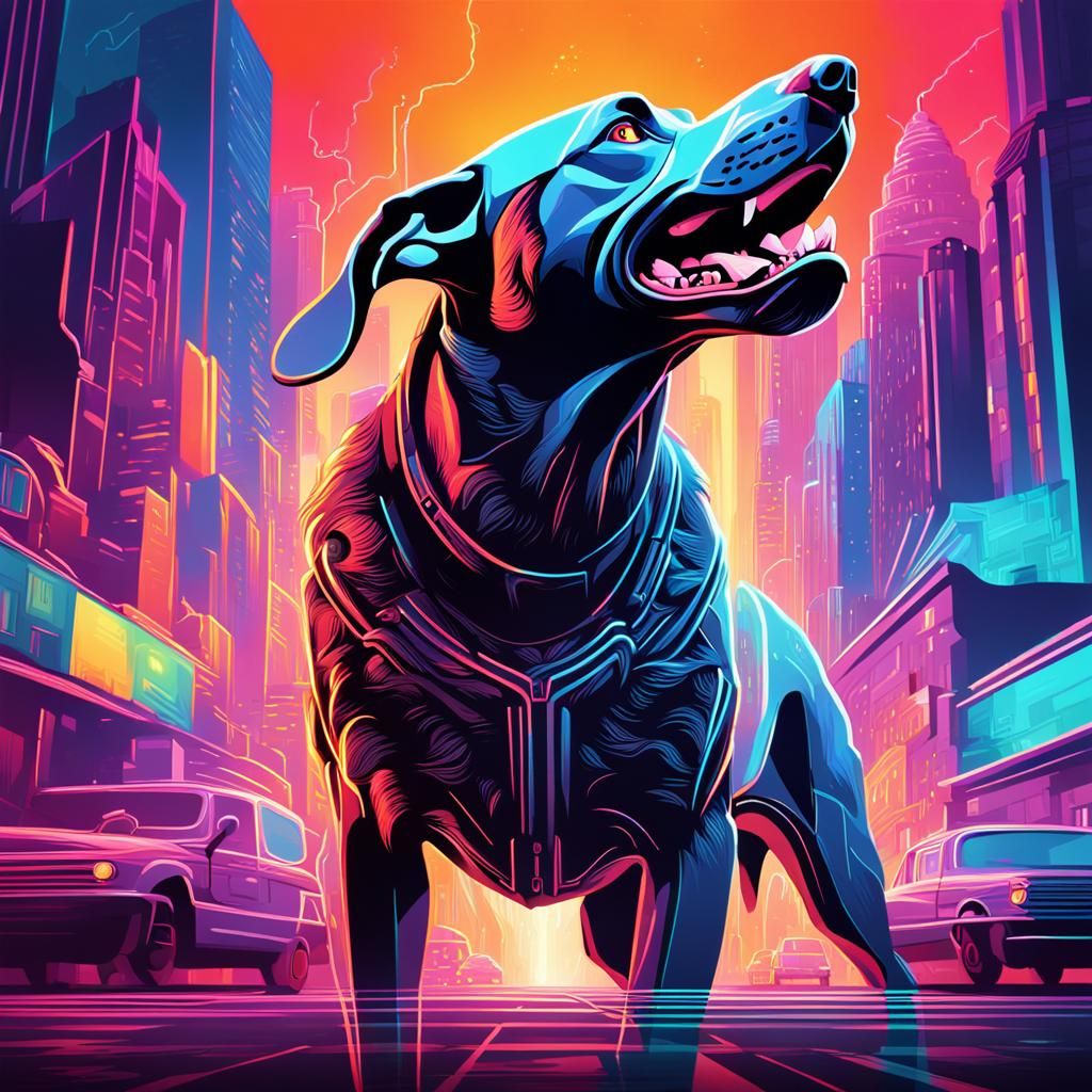 Neon Cityscape Hound of the Baskervilles in Art Deco