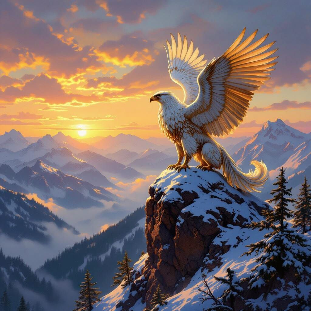 Griffin on Snow Mountain in Classical Oil Painting