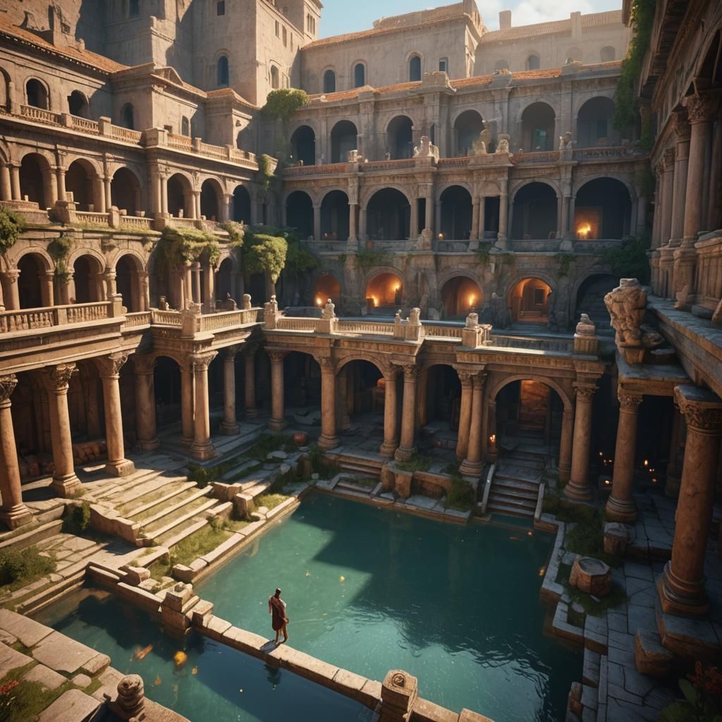 Roman Bath With Thermal Pool: Detailed Matte Painting