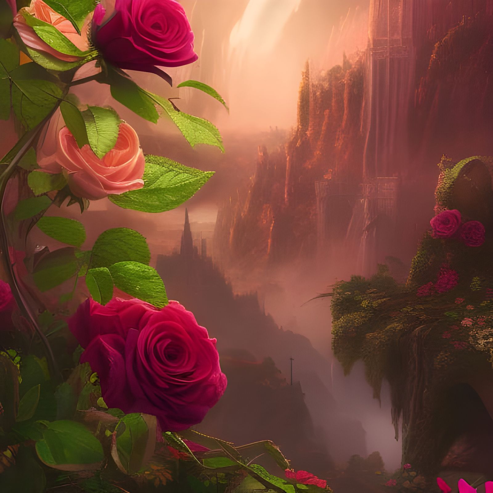 Intricate Roses in Detailed Matte Painting