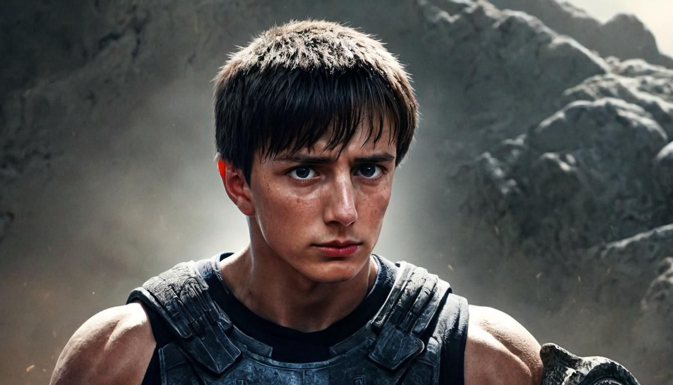 Neo-Classical Warrior Statue Radiates Power in Intense Backl...