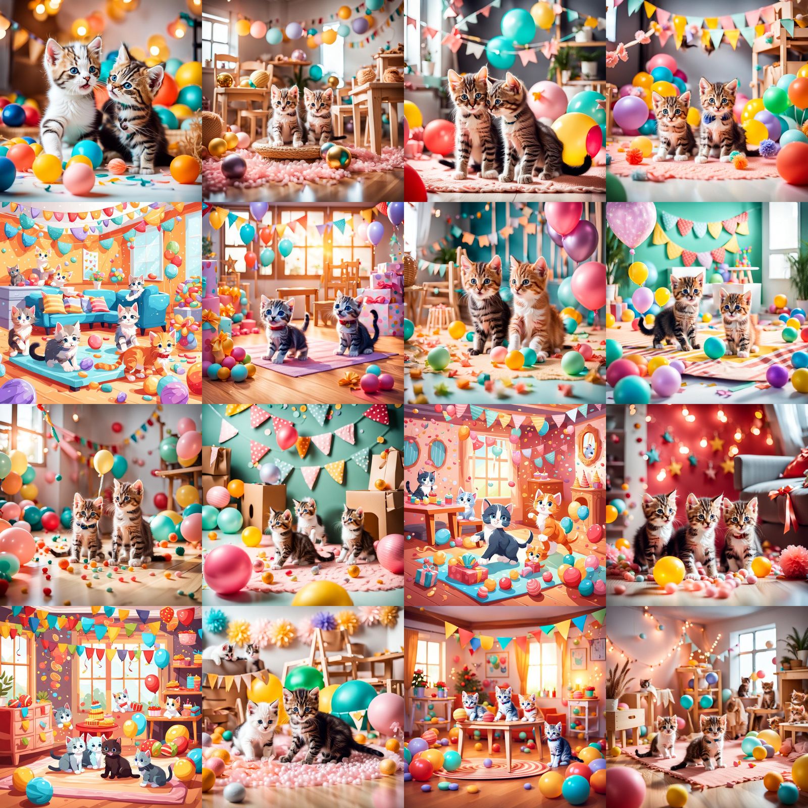 Kittens Playing Happily in Party Room