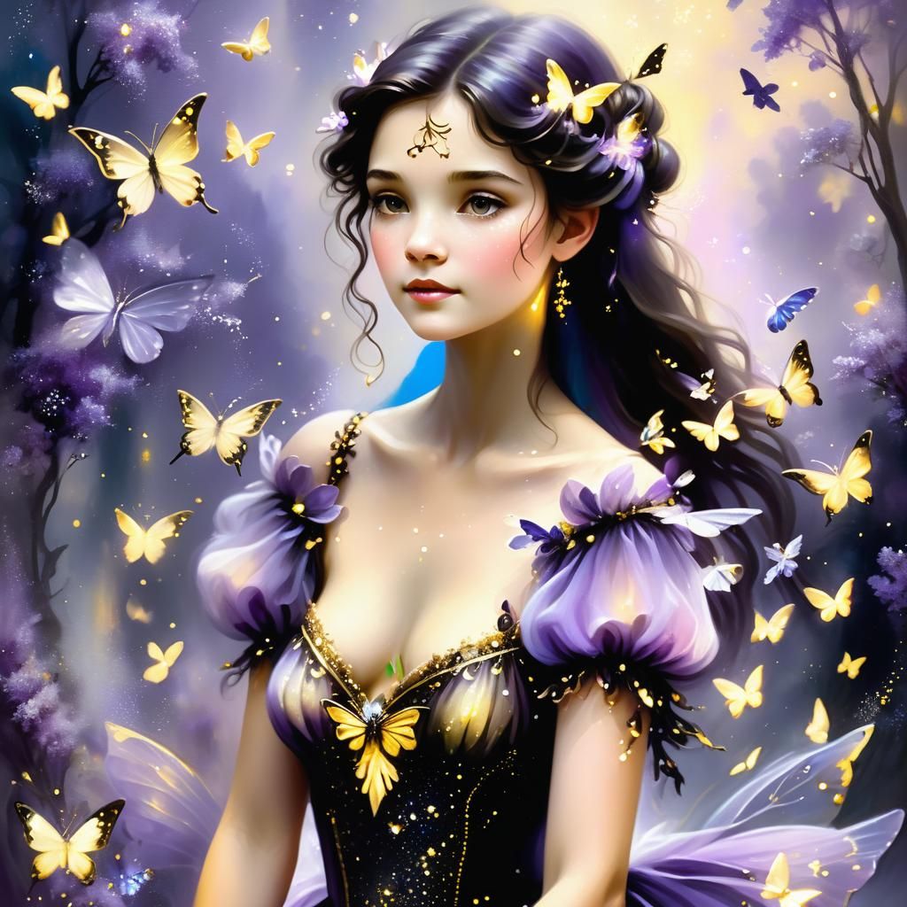 Whimsical Faerie in Enchanted Lilac and Gold