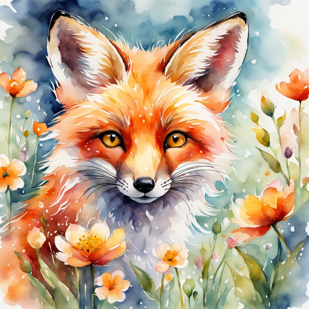 Whimsical Fox in Springtime Bloom