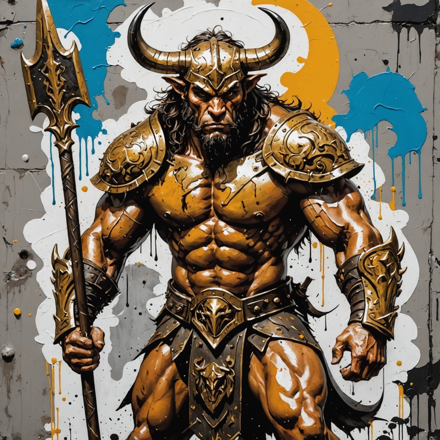 Greek Mythology Minotaur in Vibrant Graffiti Art