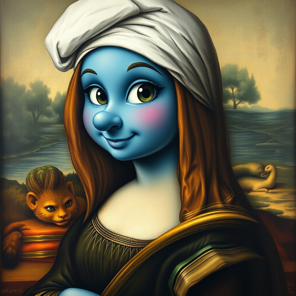 The Smurfing Mona Lisa in Hyperrealistic Painting