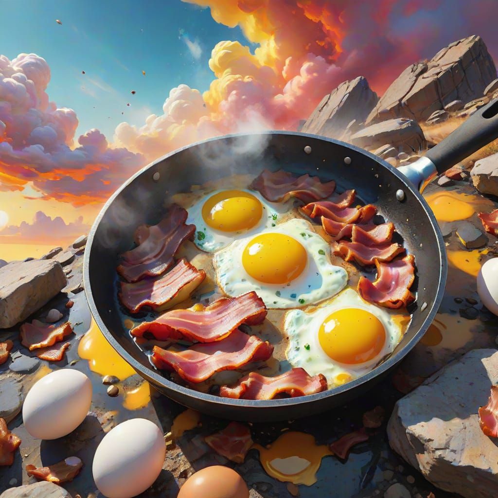Rocky Stone Bacon and Eggs in Vibrant Fauvist Style