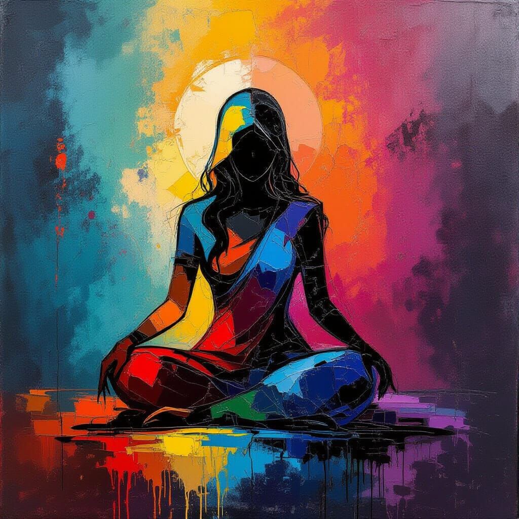 Mughal Melting Carpet Goddess Abstract Oil Painting