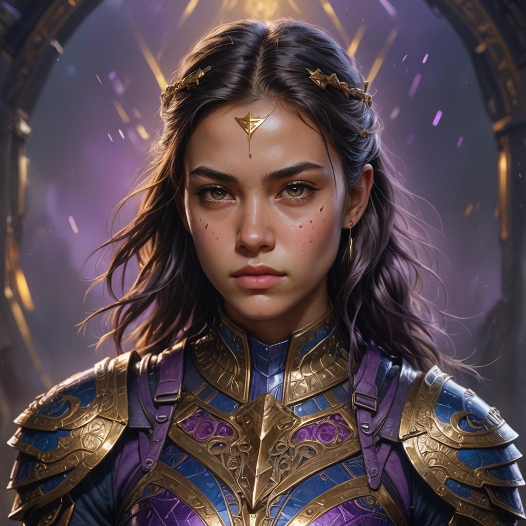 Determined Woman in Armor: Hyper-Realistic Concept Art