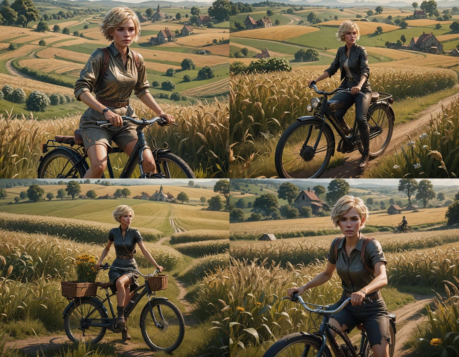 Blonde Girl on Bicycle: Detailed Fantasy Art