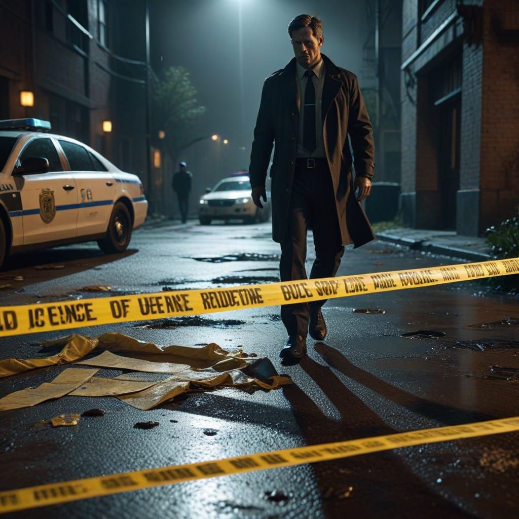 Detective Investigates a Crime Scene in Gritty, Cinematic Hy...