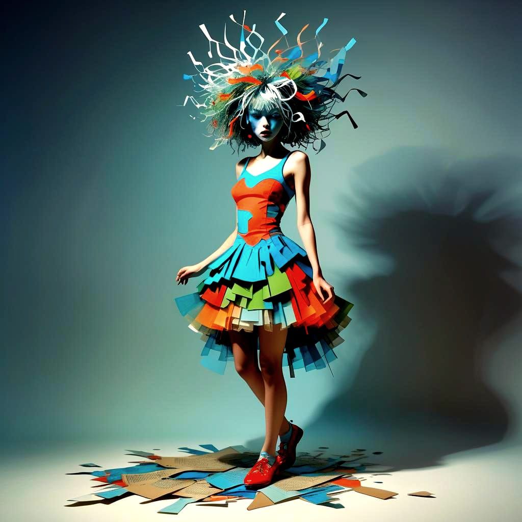 Cybernetic Dancer in 2.5D Comic Papercut Style