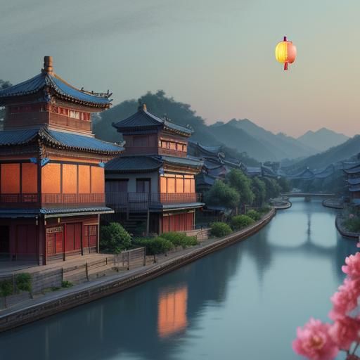 Chinatown Sunset: Hyperdetailed Charcoal Drawing