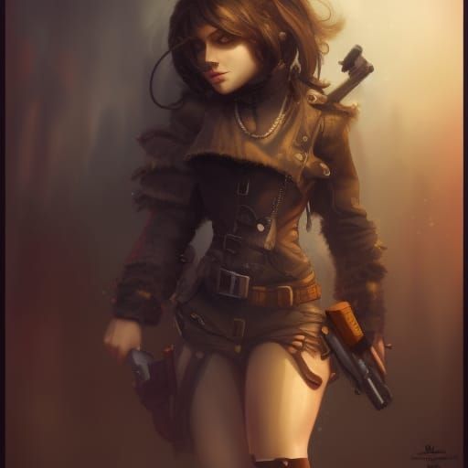 Steampunk Bear Girl in Dark Fantasy Art