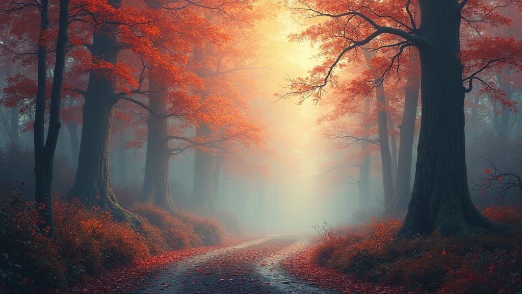 Dreamy Autumn Forest Landscape in Hyperrealistic Style