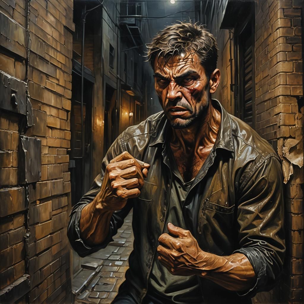 Man's Internal Struggle: Dark Surrealism in Impasto