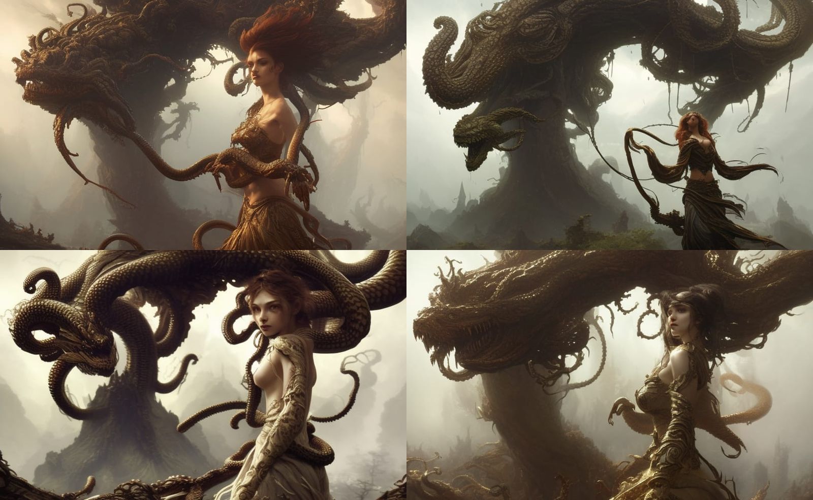 Medusa Portrait with Snakes, Dark Fantasy Concept Art
